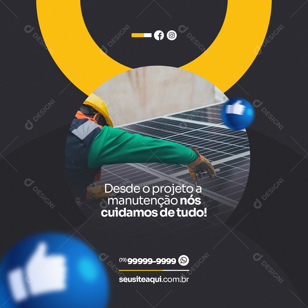 Desde o Projeto a Manutenção Energia Solar Social Media PSD Editável