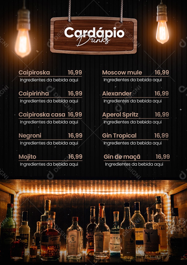 Modelo de Cardápio de Drinks Bebidas PSD Editável