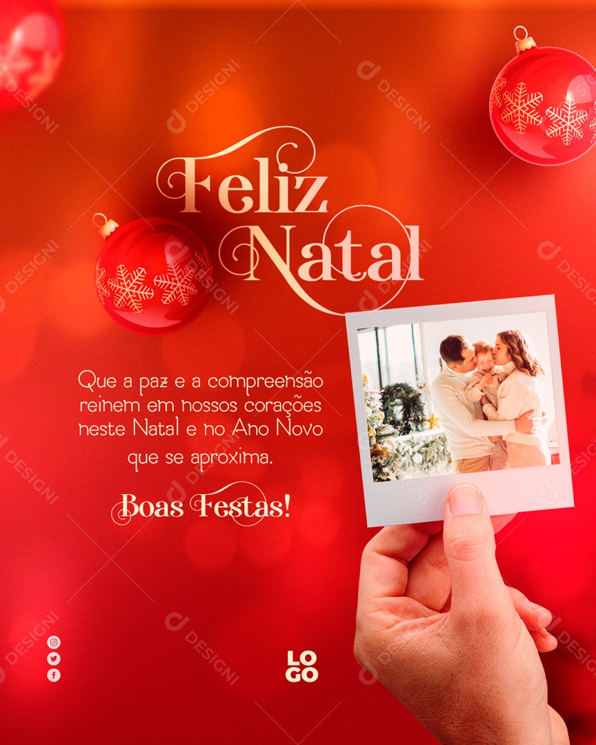 Que a Paz e a Compreensão Reinem em Nossos Corações Neste Natal e no Ano Novo Que se Aproxima Social Media PSD Editável