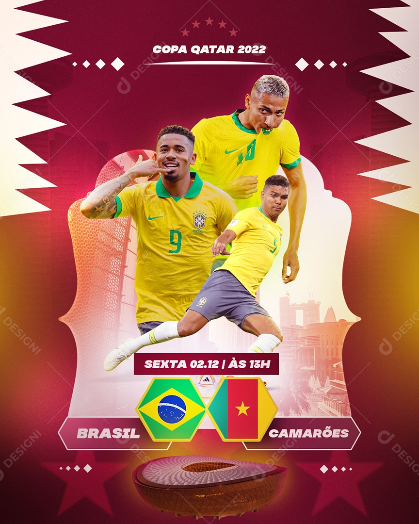 Copa do Mundo Brasil x Camarões Social Media PSD Editável