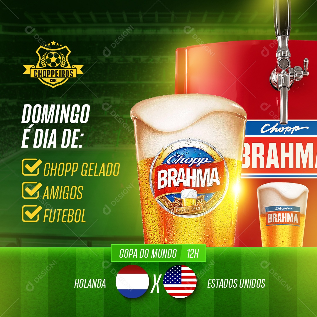 Domingo é Dia de Chopp Amigos Futebol Social Media PSD Editável
