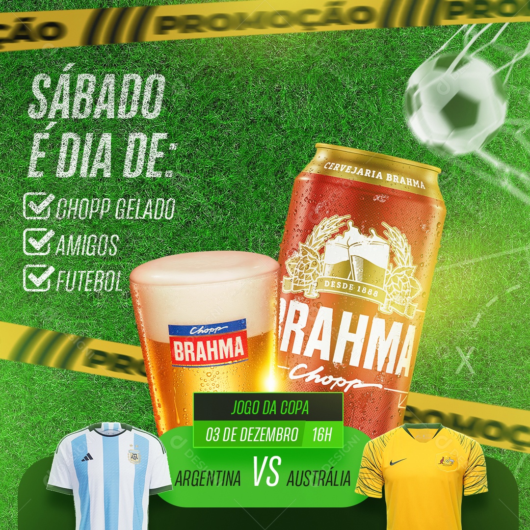 Sábado é Dia de Chopp Gelado Amigos Futebol Social Media PSD Editável