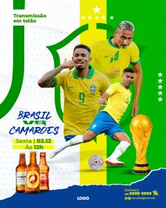 Cervejaria Transmissão em Telão Brasil x Camarões Cervejaria Social Media PSD Editável