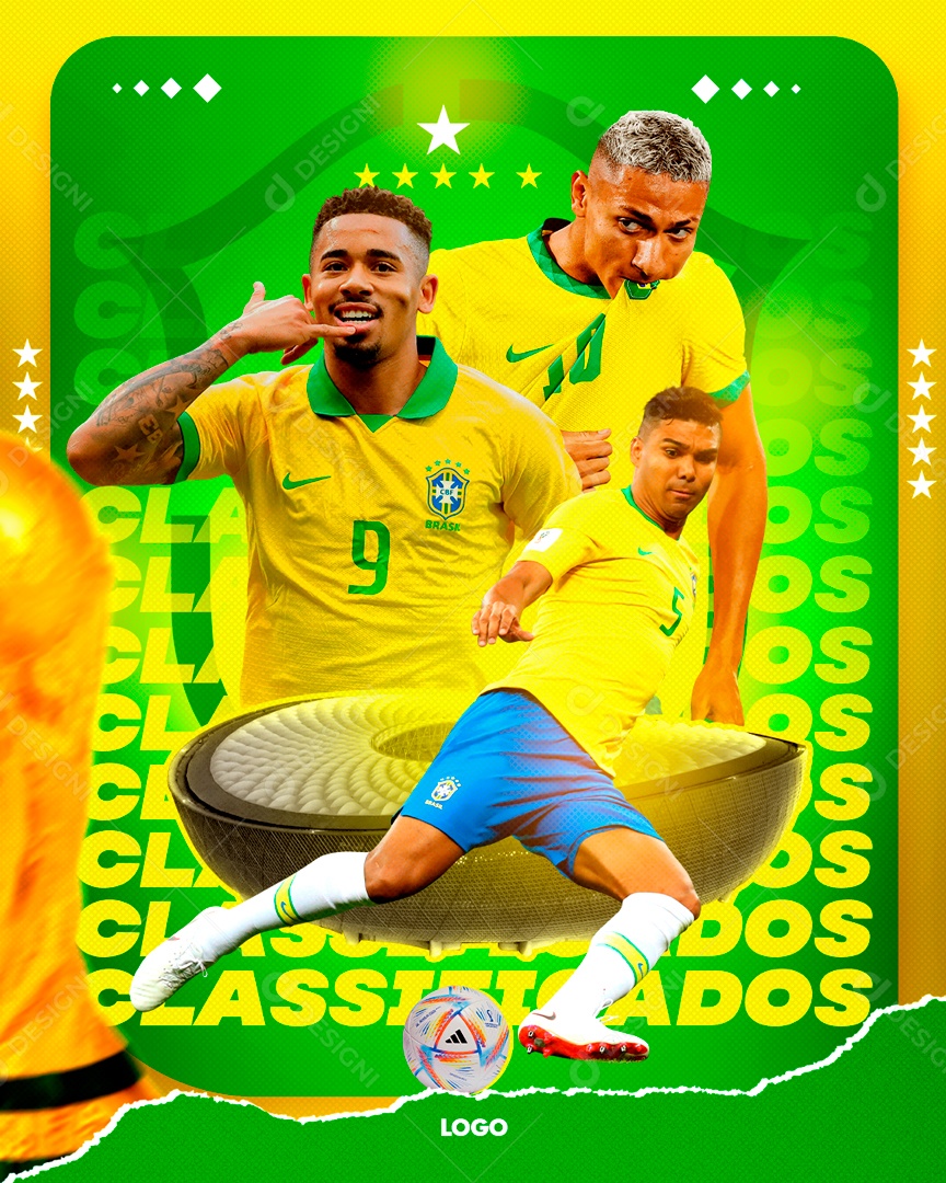 Flyer Jogadores Casemiro Gabriel Jesus Richarlison Social Media PSD Editável