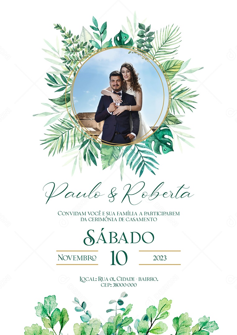 Modelo de Convite de Casamento PSD Editável