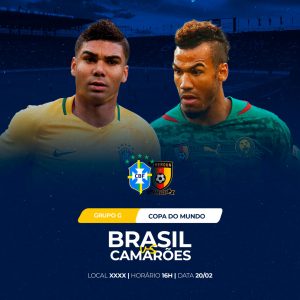 Brasil x Camarões Rumo ao Hexa Copa do Mundo Casemiro Social Media PSD Editável