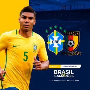 Brasil x Camarões Rumo ao Hexa Copa do Mundo Casemiro Social Media PSD Editável