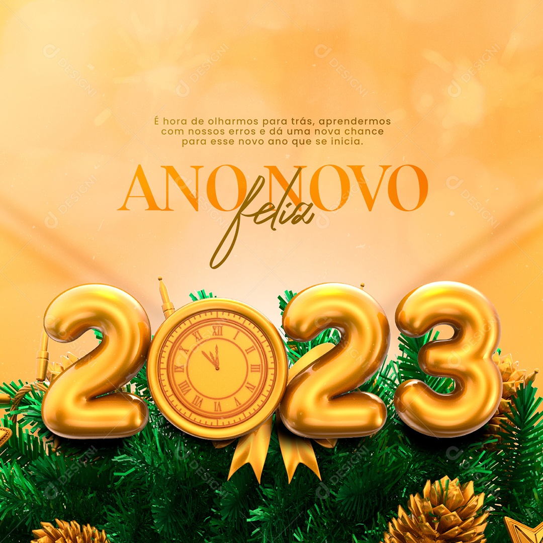 É Hora de Olharmos para Trás Feliz Ano Novo Social Media PSD Editável