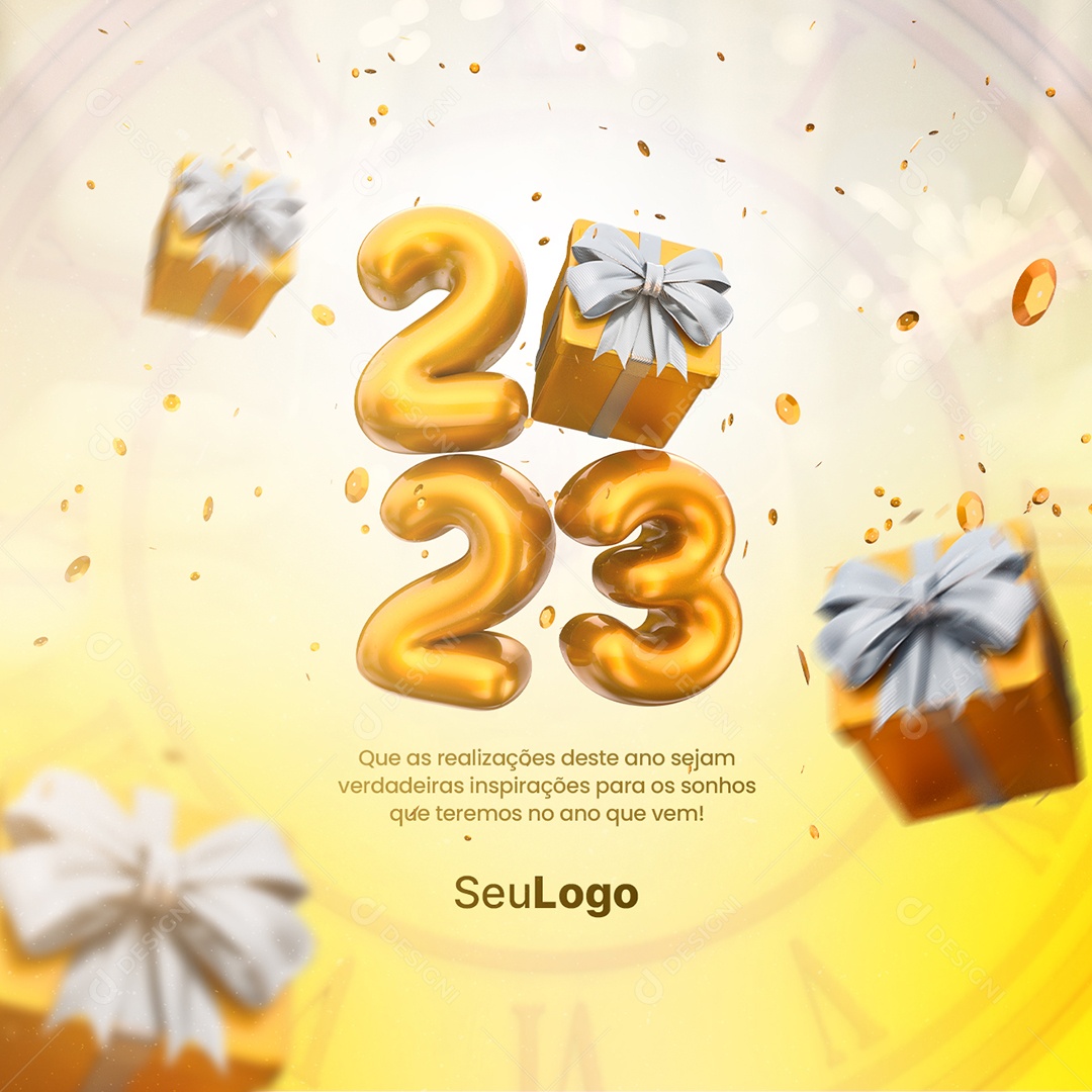 Que as Realizações Ano Sejam Verdadeiras Inspirações Feliz 2023 Ano Novo Social Media PSD Editável