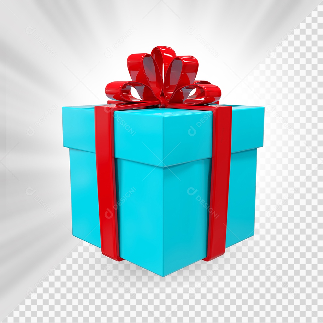 Caixa de Presente Azul Marinho com Laço Vermelho Elemento 3D para Composição PSD