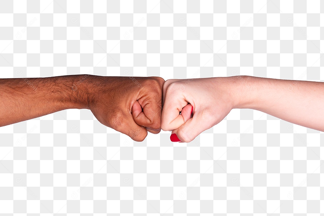 Mãos multiétnicas apertando e fazendo gestos isolados no branco