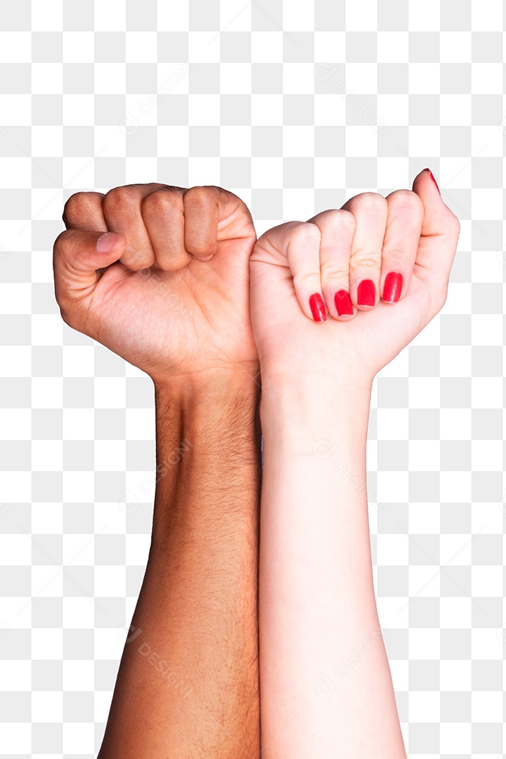 Mãos multiétnicas apertando e fazendo gestos isolados no branco