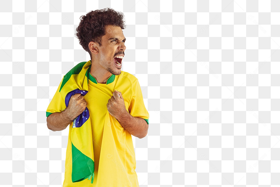 Fã de homem negro brasileiro com camisa de time de futebol isolada