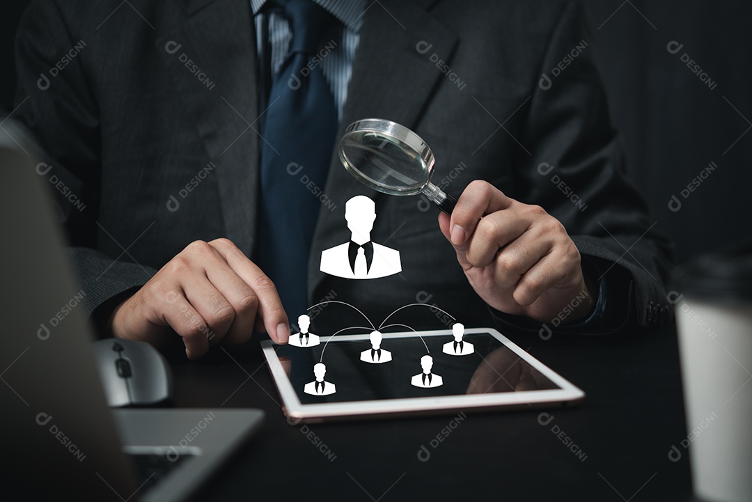 Vidro de lupa de gerenciamento de recursos humanos para pesquisar e selecionar