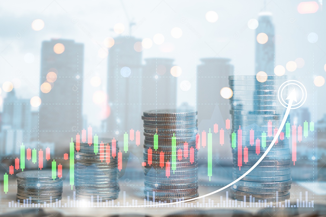Pilhas de moedas com gráficos gráficos finanças do mercado de ações Investimento.