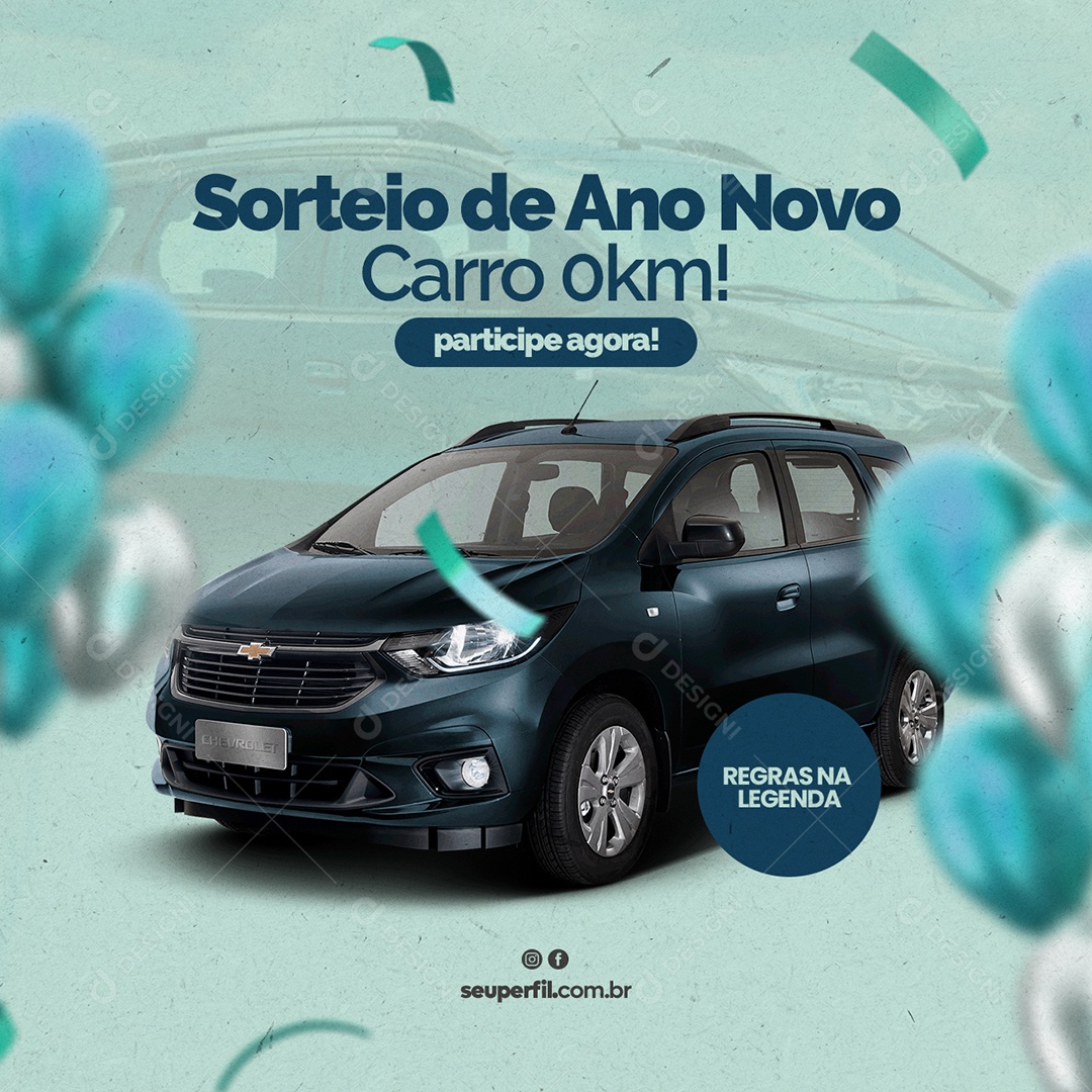 Sorteio de Ano Novo Carro 0Km Concessionária Social Media PSD Editável