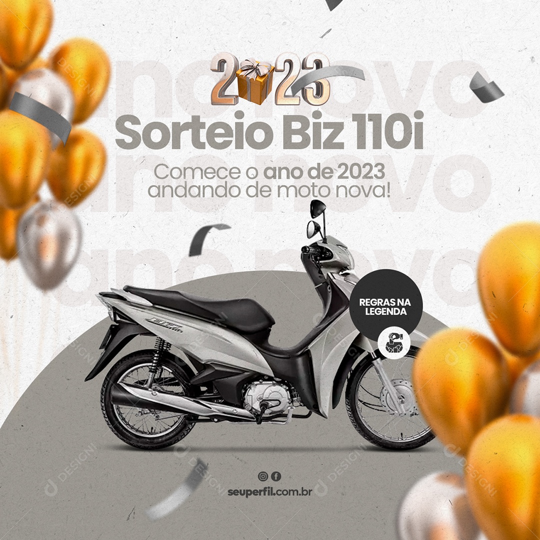 Sorteio Comece o Ano de 2023 Andando de Moto Nova Concessionária Social Media PSD Editável