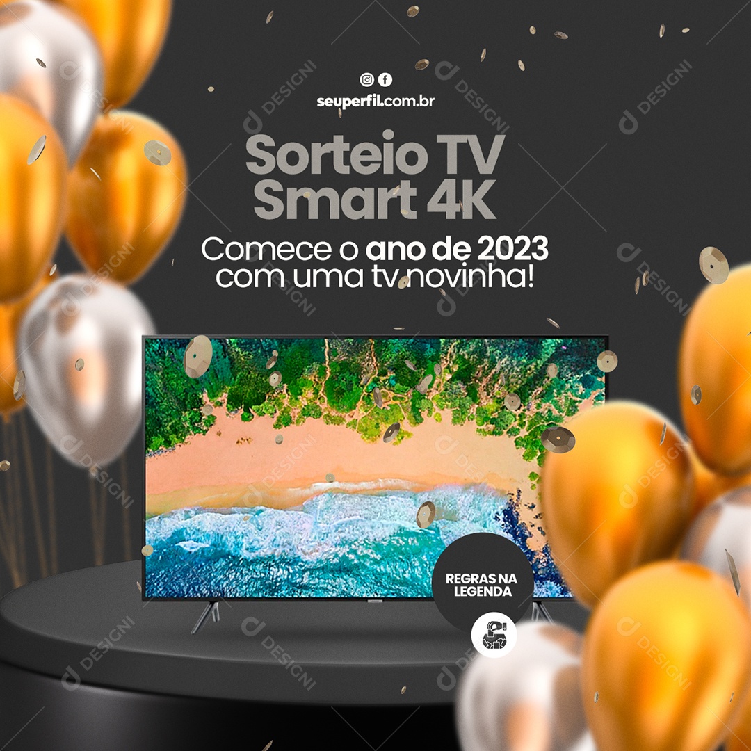 Sorteio Tv Smart 4K Lojas Ano Novo Social Media PSD Editável