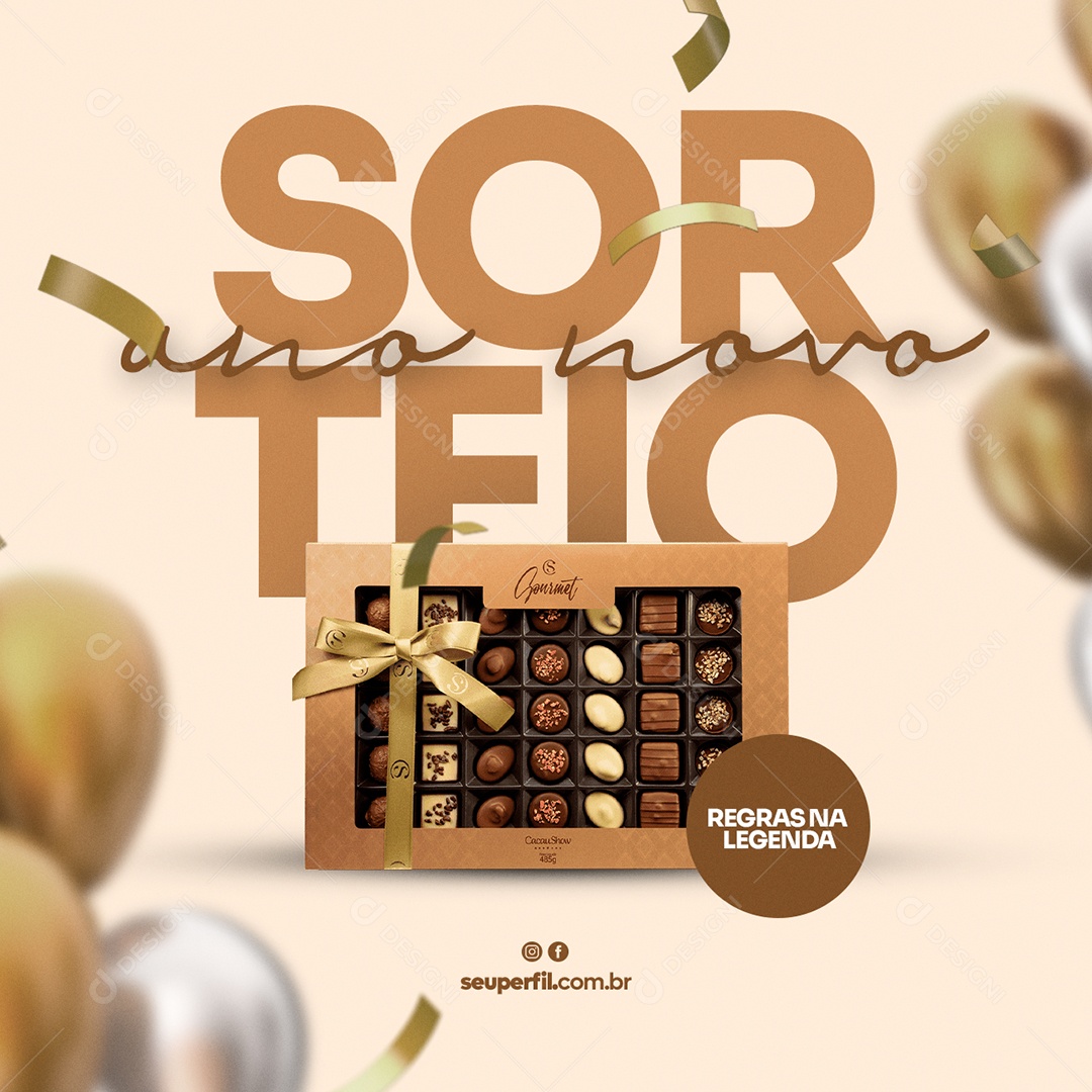 Sorteio de Ano Novo Gourmet Cacau Show Social Media PSD Editável