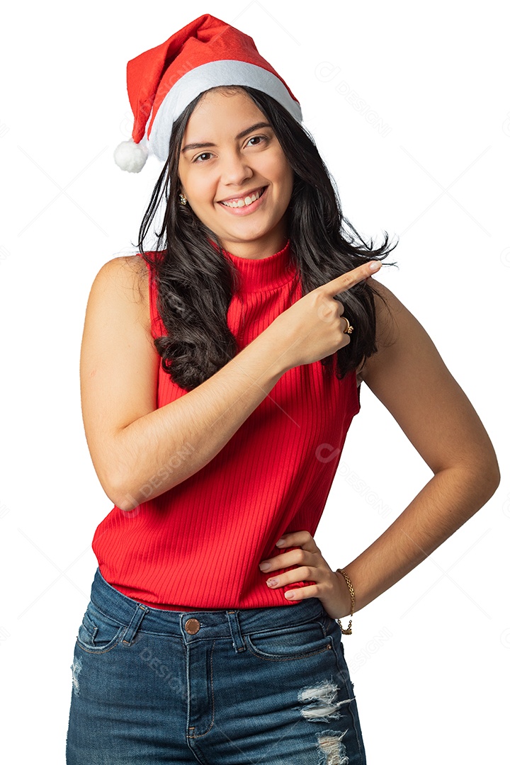 Mulher jovem linda usando touca Papai Noel vermelha Feliz Natal