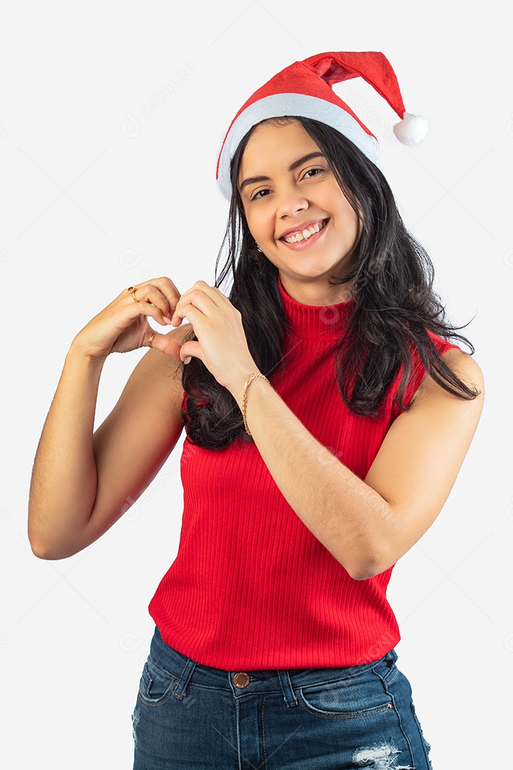 Mulher jovem linda usando touca Papai Noel vermelha Feliz Natal