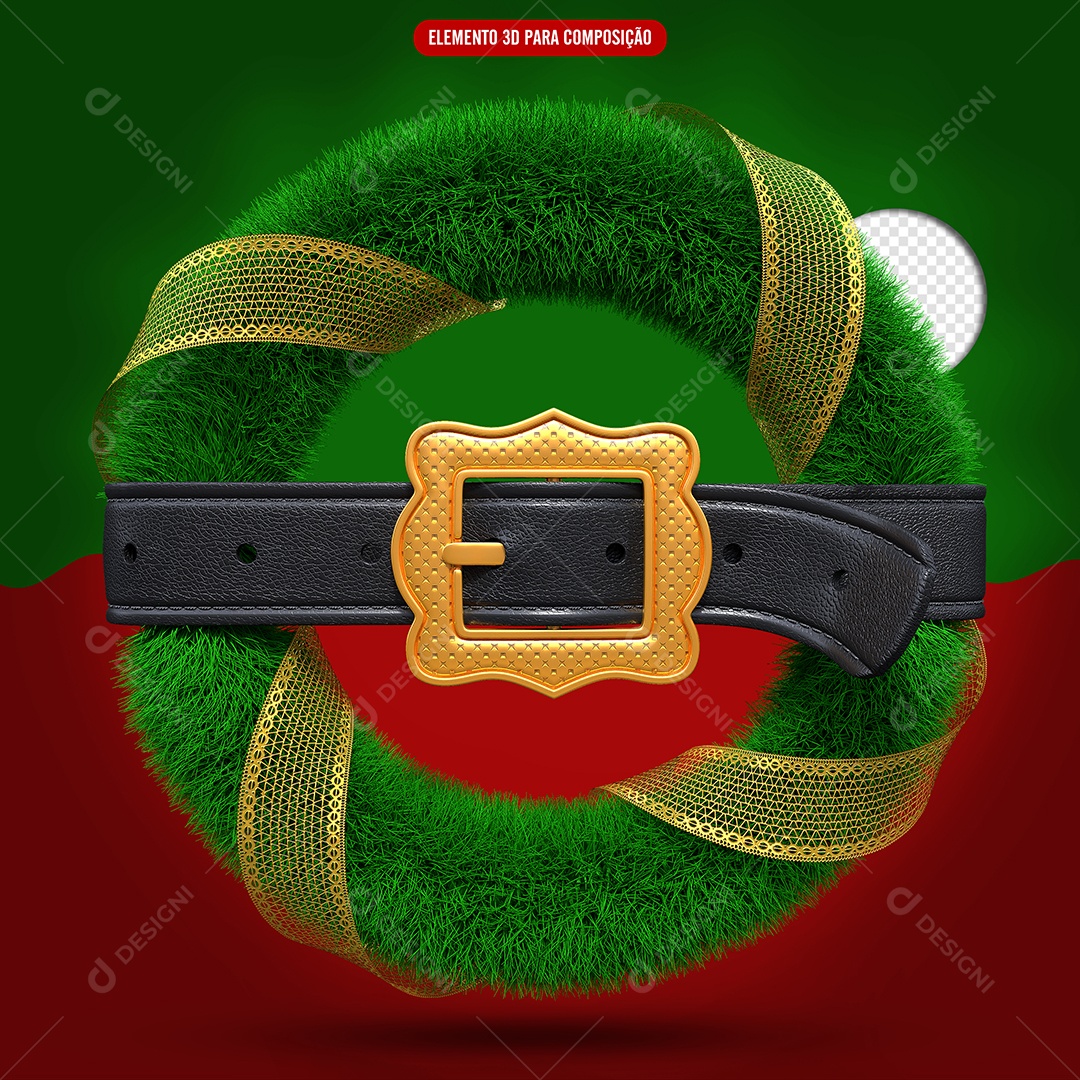 Enfeite Decorativo de Natal com Cinto e Laço Elemento 3D para Composição PSD