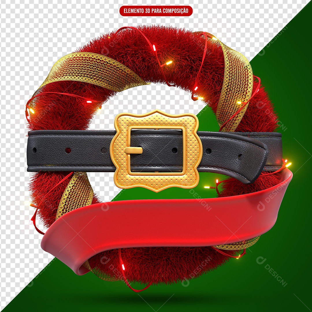 Enfeite Decorativo de Natal com Luzes Cinto e Laço Elemento 3D para Composição PSD