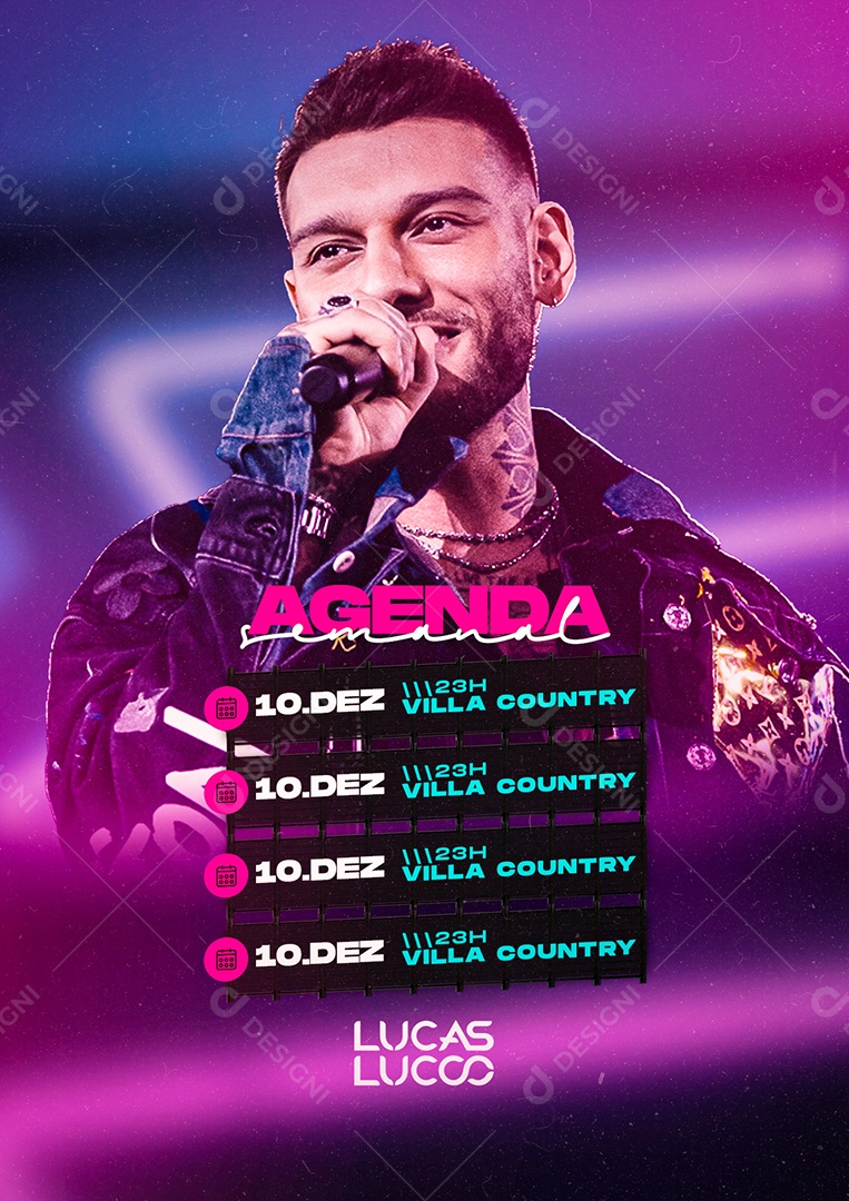 Agenda Semanal Lucas Lucco Flyer Social Media PSD Editável