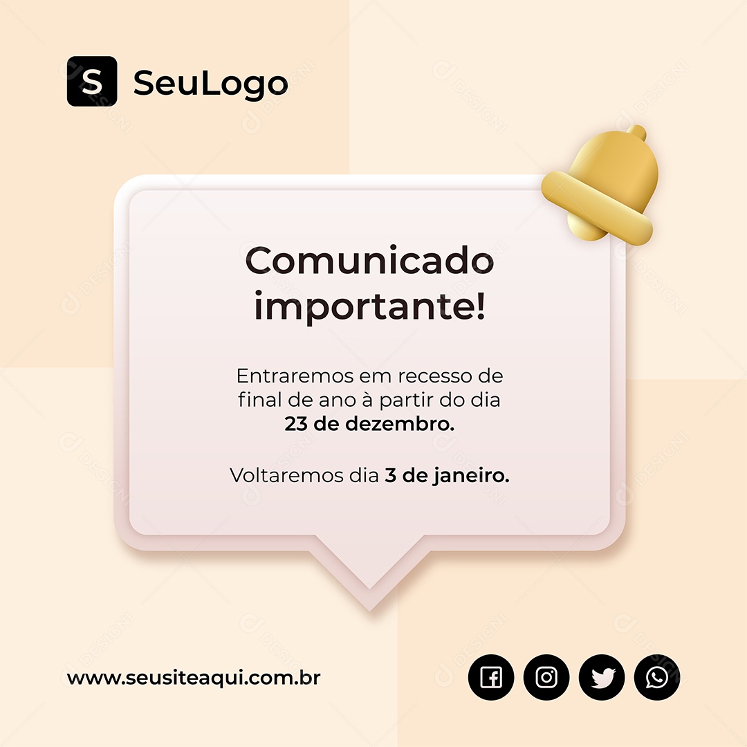 Aviso Comunicado Importante de Recesso de Fim de Ano Vetor EPS