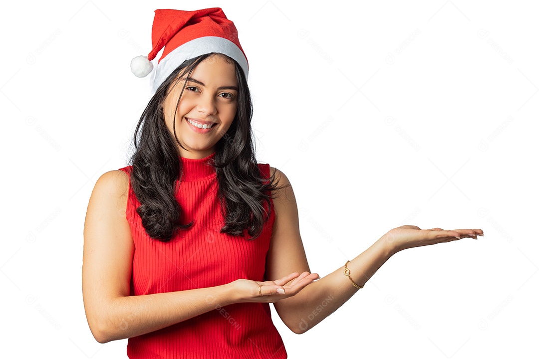 Mulher jovem linda usando touca Papai Noel vermelha Feliz Natal