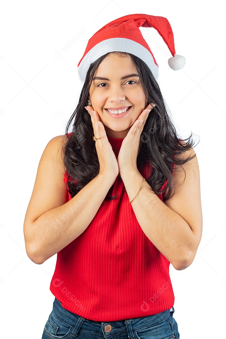 Mulher jovem linda usando touca Papai Noel vermelha Feliz Natal
