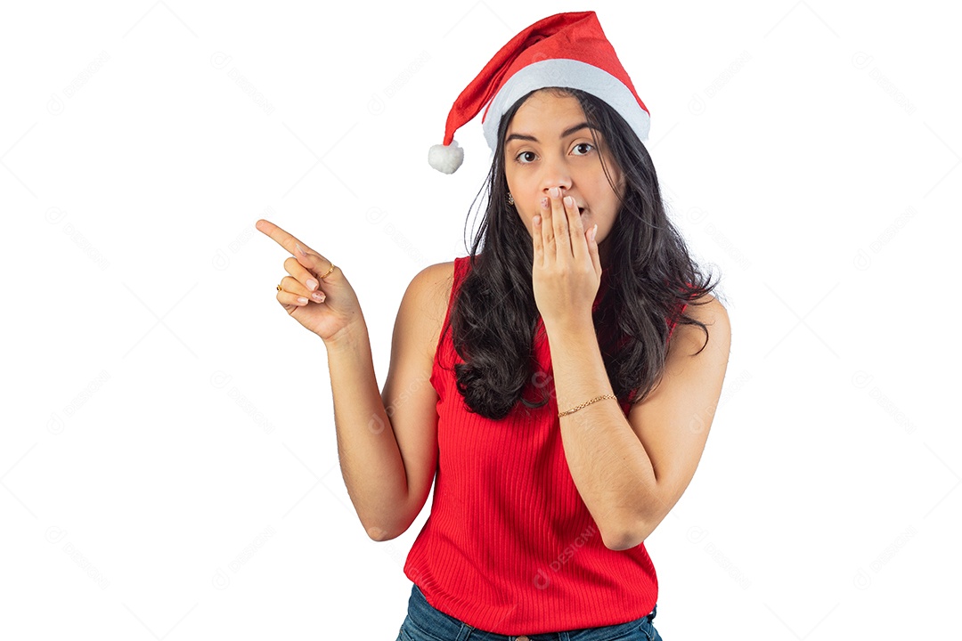 Mulher jovem linda usando touca Papai Noel vermelha Feliz Natal