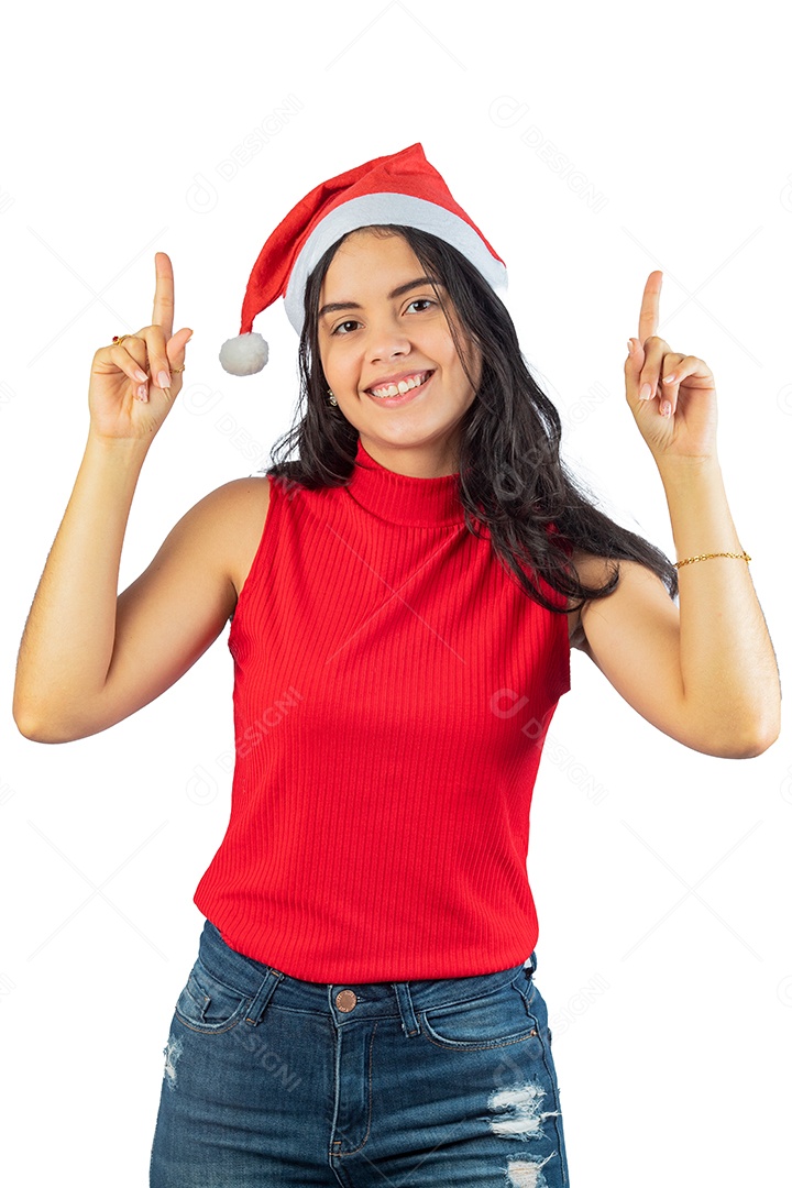 Mulher jovem linda usando touca Papai Noel vermelha Feliz Natal