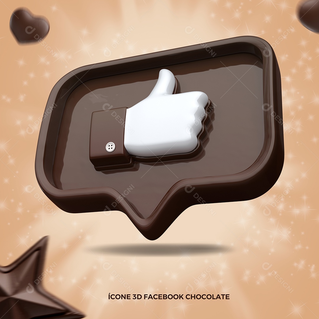 Coração de Chocolate, Like 3D para Composição Rede Social PSD