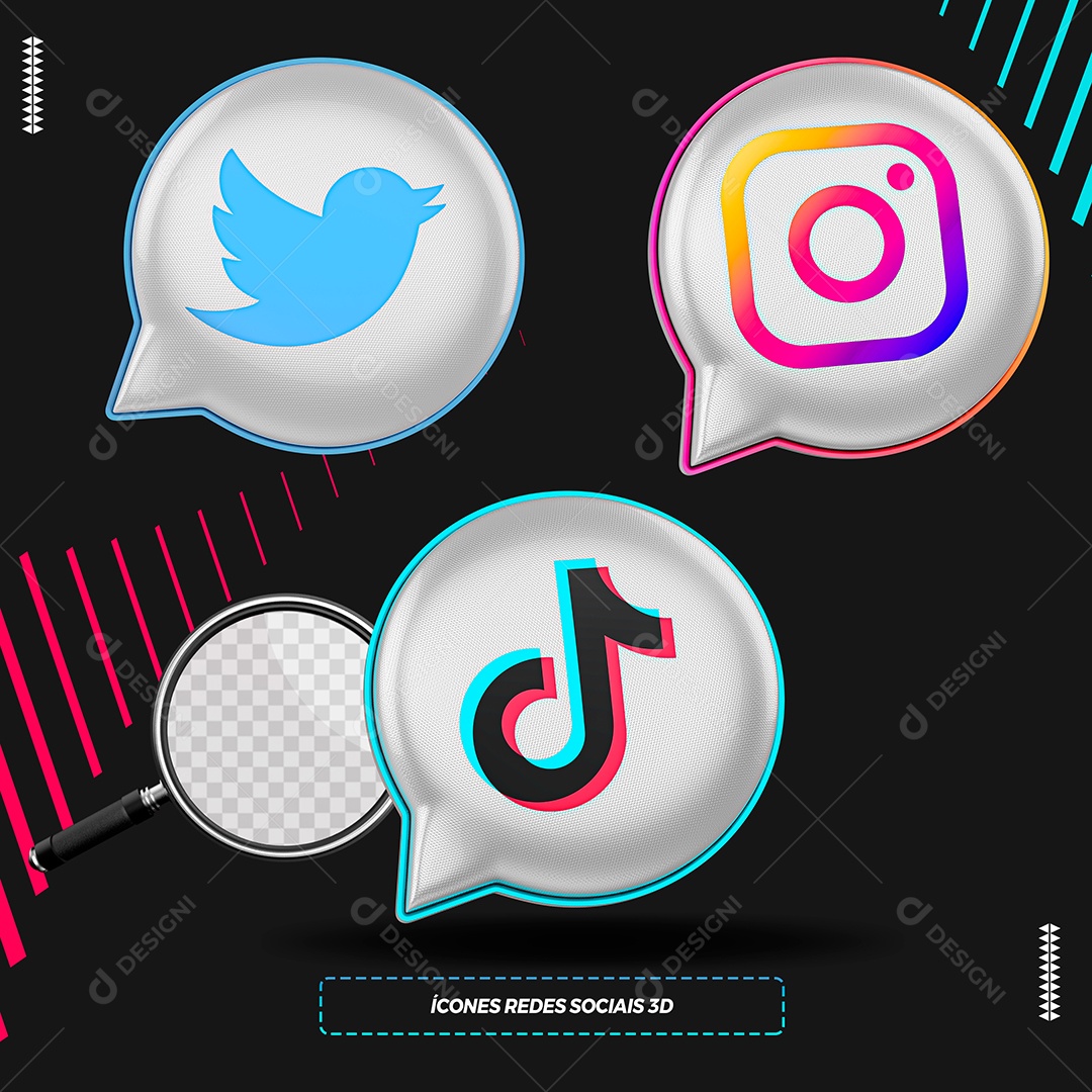 Ícones Redes Sociais 3D para Composição PSD
