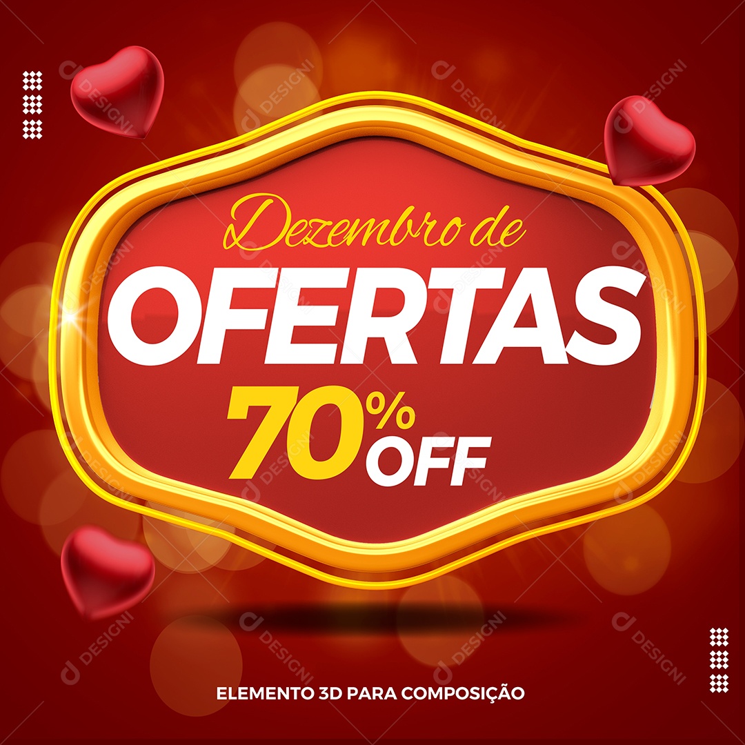 Dezembro de Ofertas 70% Off Elemento 3D para Composição PSD