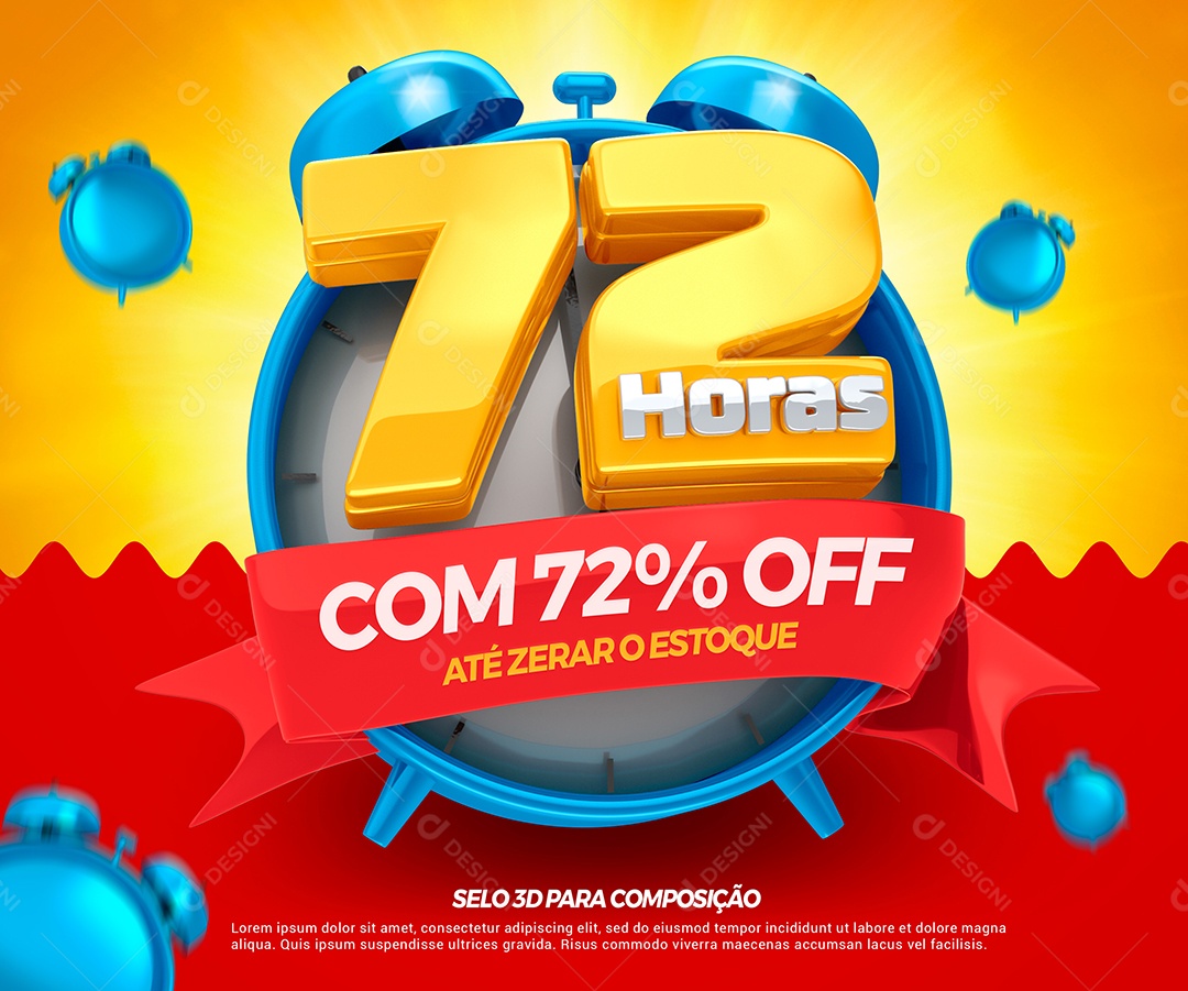 Selo 3D 72 Horas com 72% Off para Composição PSD