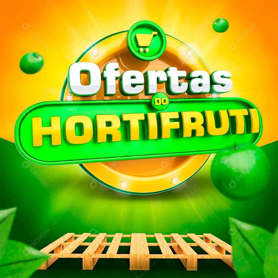 Ofertas do Hortifruti Selo 3D Verde e Amarelo para Composição PSD