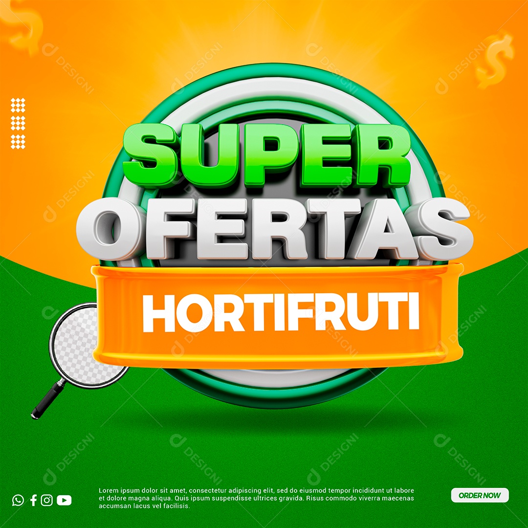 Super Ofertas Hortifruti Selo 3D Verde para Composição PSD