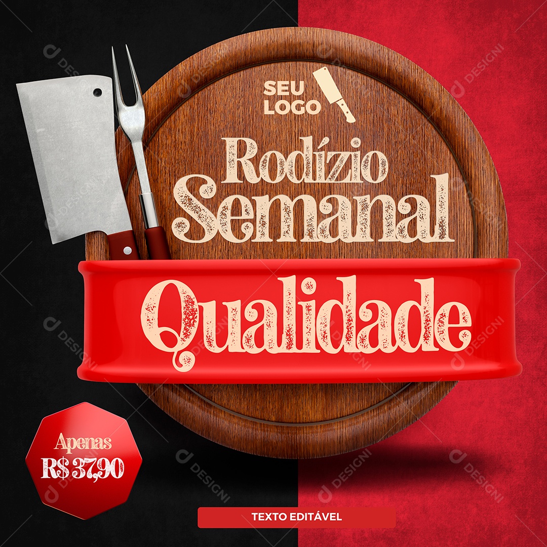 Rodízio Semanal Qualidade Açougue Selo 3D para Composição PSD