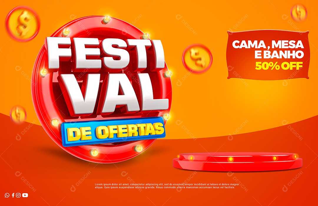 Banner Festival de Ofertas Cama mesa e Banho 50% Off Social Media PSD Editável