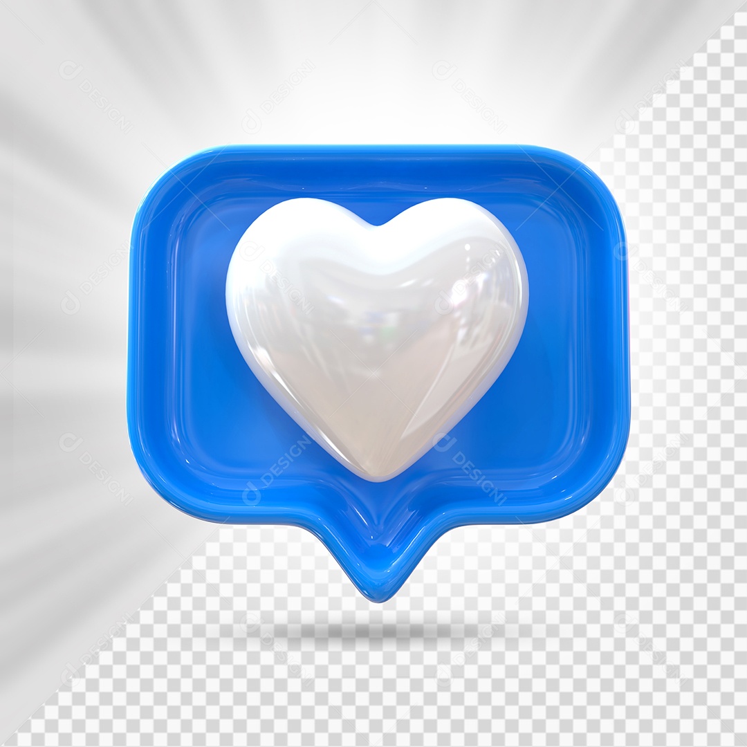 Emoji de Coração Cinza e Azul Elemento 3D para Composição PSD