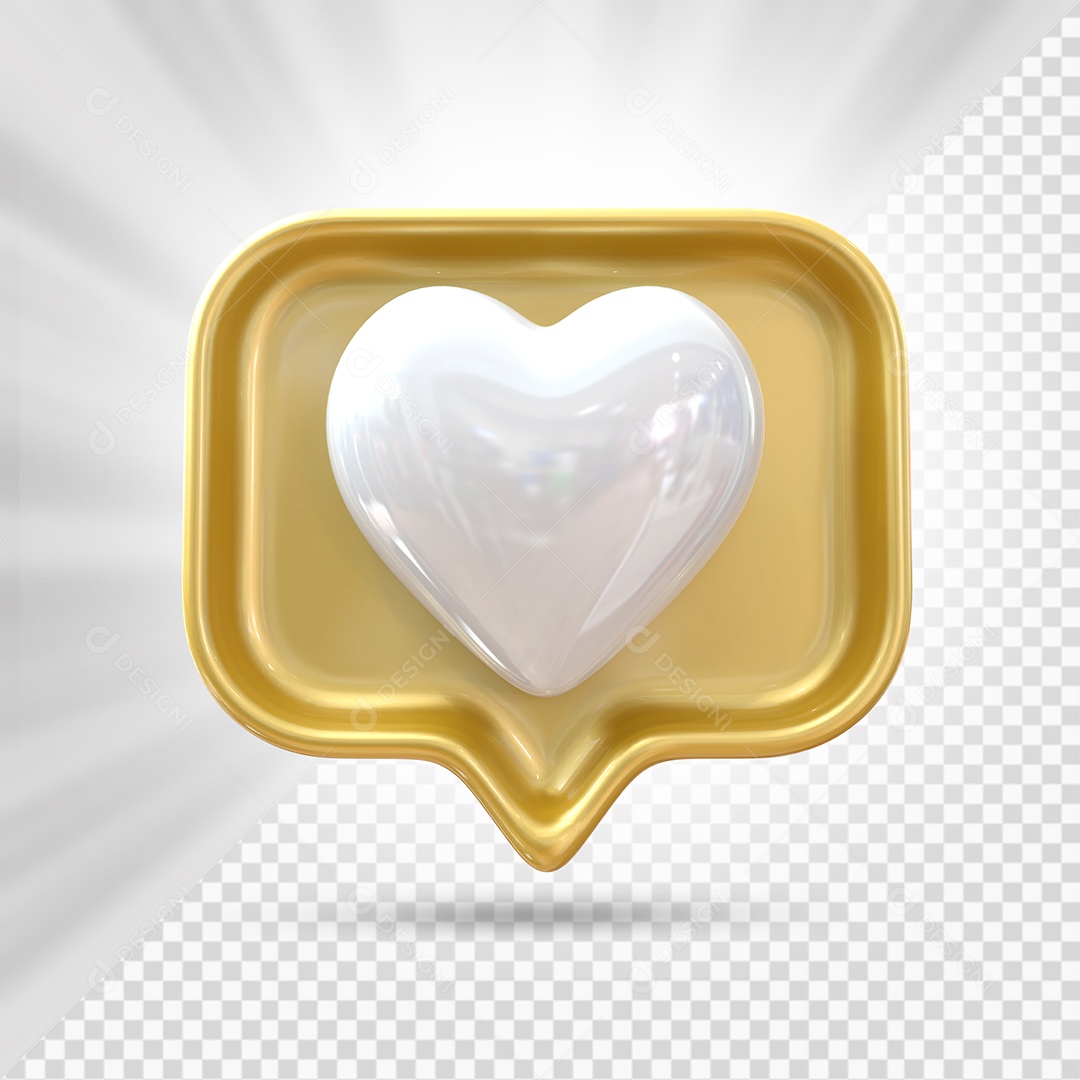 Emoji de Coração Cinza e Dourado Elemento 3D para Composição PSD