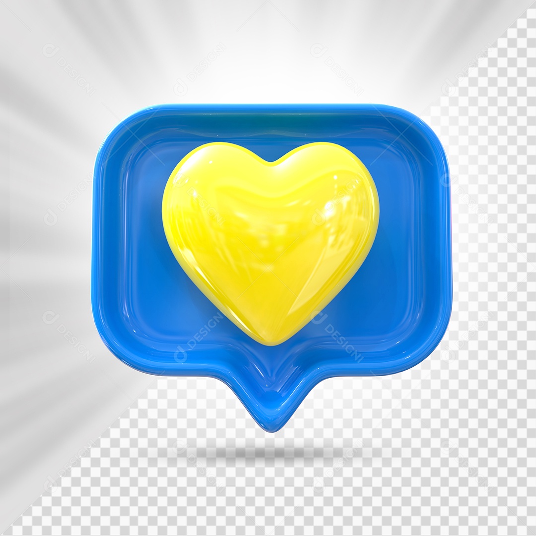 Emoji de Coração Amarelo e Azul Elemento 3D para Composição PSD