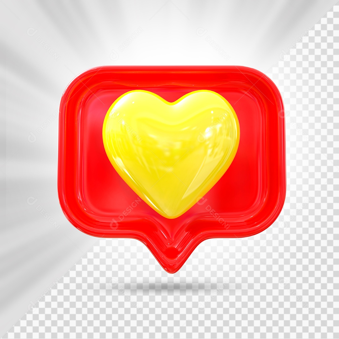 Emoji de Coração Amarelo e Vermelho Elemento 3D para Composição PSD