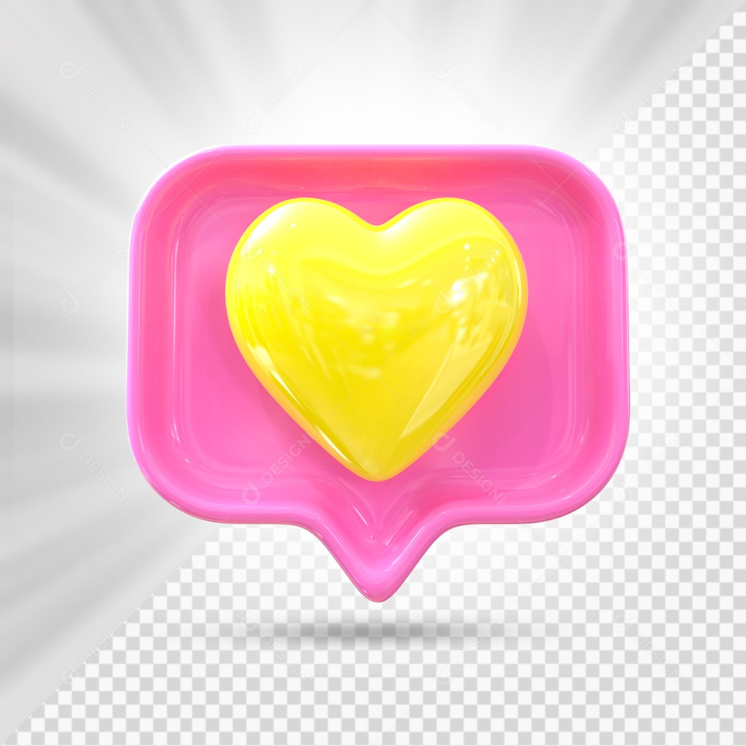 Emoji de Coração Amarelo e Rosa Elemento 3D para Composição PSD