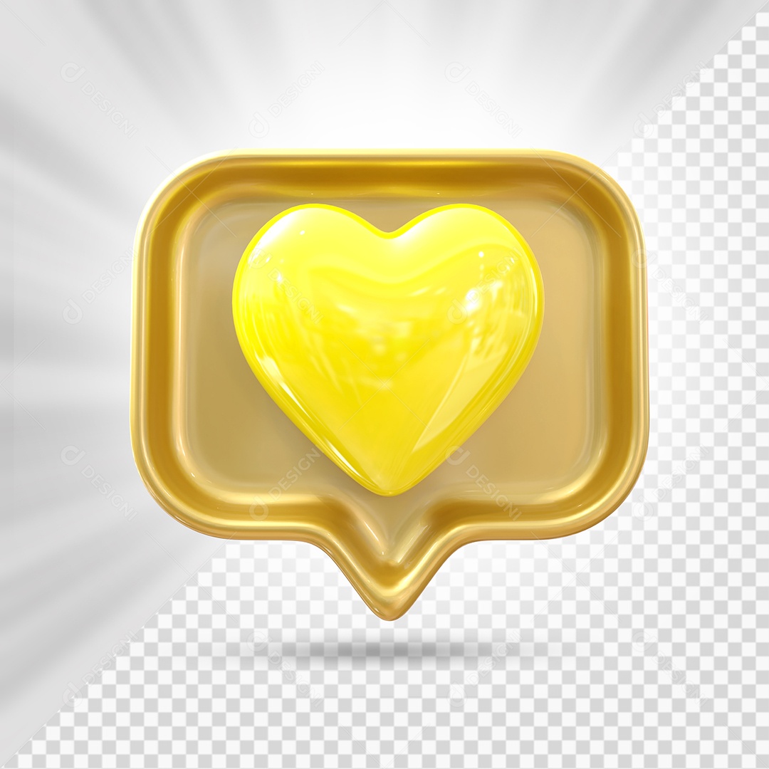 Emoji de Coração Amarelo e Dourado Elemento 3D para Composição PSD