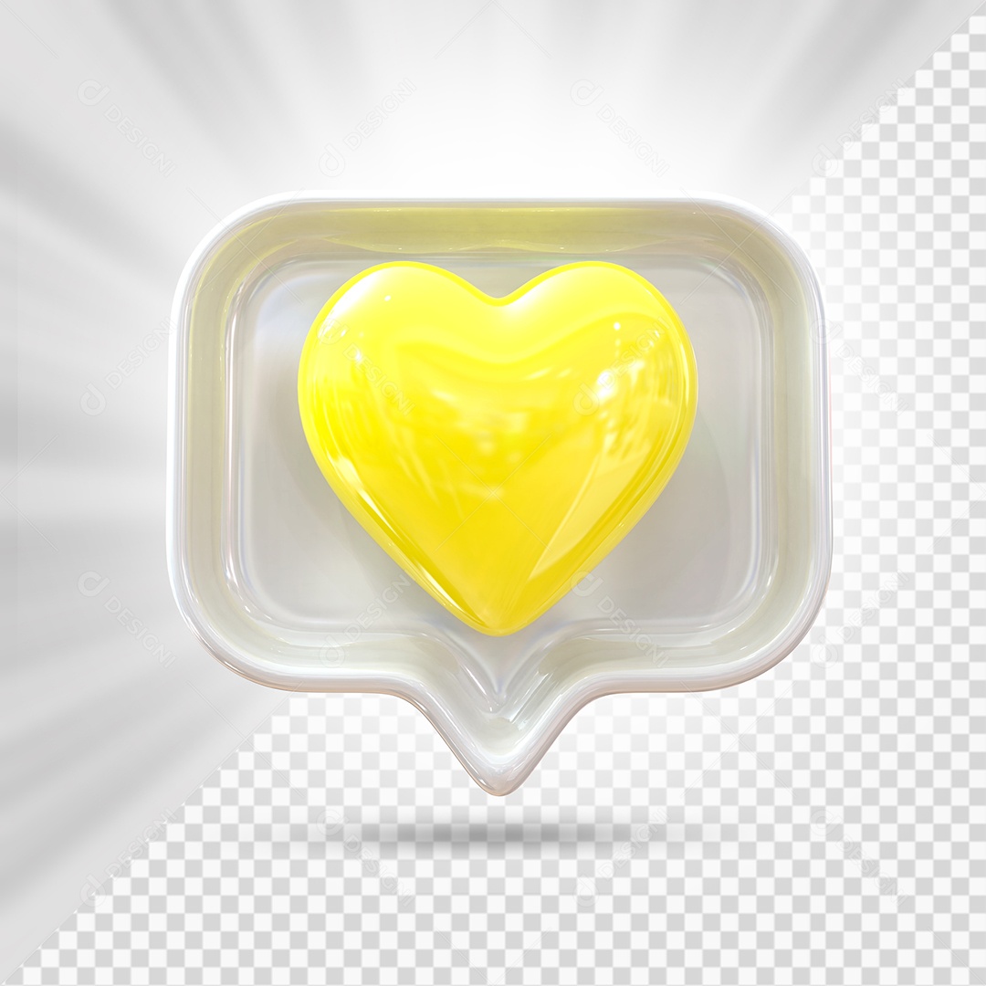 Emoji de Coração Amarelo e Cinza Elemento 3D para Composição PSD