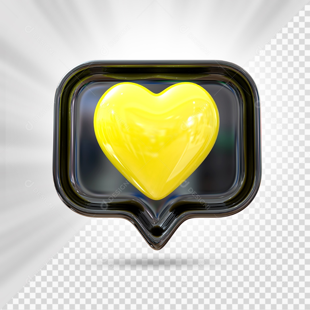 Emoji de Coração Amarelo e preto Elemento 3D para Composição PSD