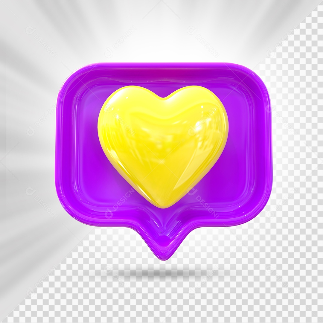Emoji de Coração Amarelo e Roxo Elemento 3D para Composição PSD